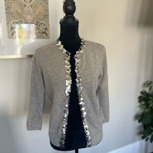 525 America Gray Cashmere Cardigan with Silver Accents